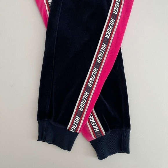 Tommy Hilfiger Navy Blue & Pink Velour Sweatpants, Tommy Hilfiger Joggers‎ P5 - Picture 7 of 8